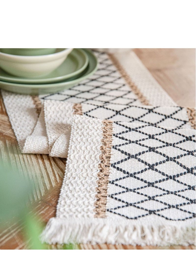 Y&D Table Runner, Boho Perfect for Bohemian Decor, Wedding Hand Woven Off White Runners Dining Room, Coffee or Decorations Home 71x 12  - Image 4