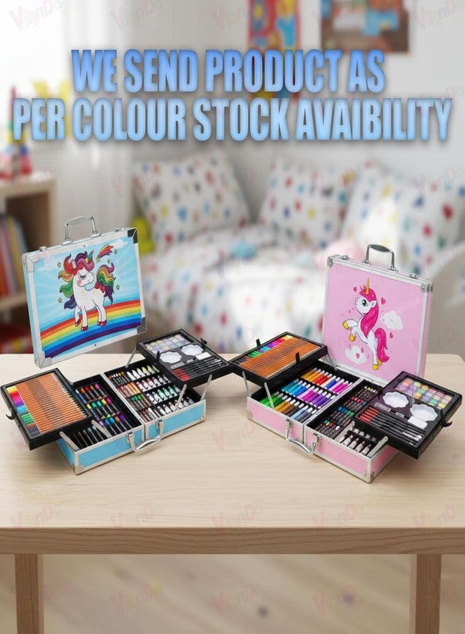 VikriDA Unicorn Art & Craft Coloring Suitcase | 145-Piece Painting Set with Watercolors, Pastel Colors, Sketch Pens & Acrylic Brushes- Multicolor - Image 2