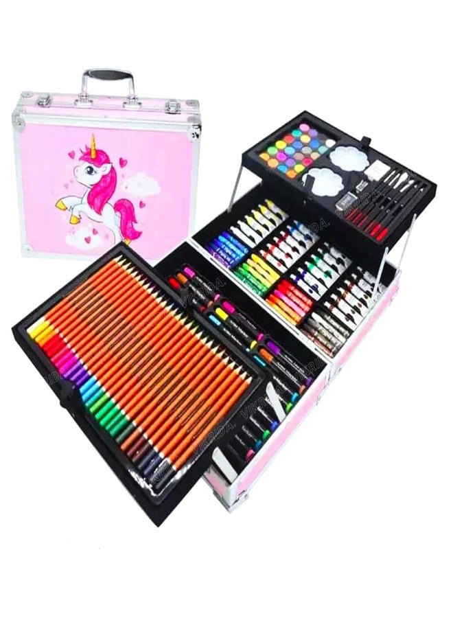VikriDA Unicorn Art & Craft Coloring Suitcase | 145-Piece Painting Set with Watercolors, Pastel Colors, Sketch Pens & Acrylic Brushes- Multicolor - Image 1