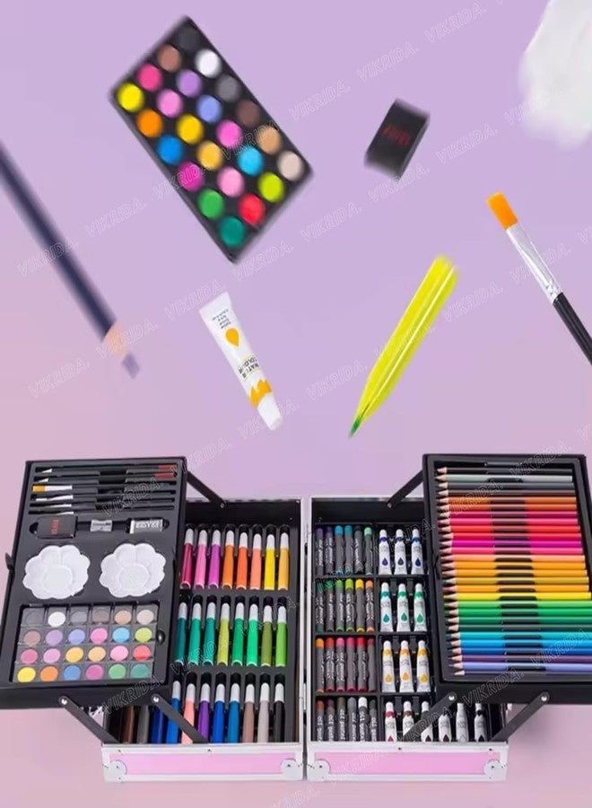 VikriDA Unicorn Art & Craft Coloring Suitcase | 145-Piece Painting Set with Watercolors, Pastel Colors, Sketch Pens & Acrylic Brushes- Multicolor - Image 3