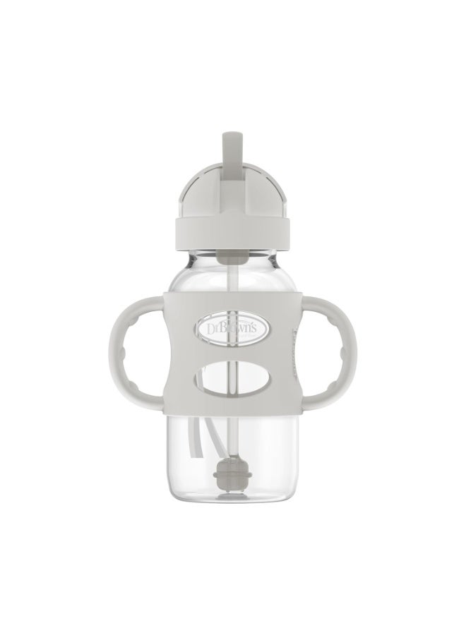 Dr. Brown's Dr. Brown's Milestones Wide-Neck Sippy Straw Bottle with 100% Silicone Handles and Weighted Straw, 9 oz/270 mL, Gray, 6m+  - Image 1