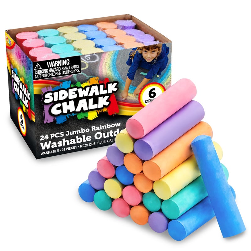 JOYIN 24 PCS Washable Sidewalk Chalks Set Non-Toxic Jumbo Chalk for Schools, Outdoor Art Play, Paint on Chalkboard, Blackboard and Playground (6 Colors) - Image 1
