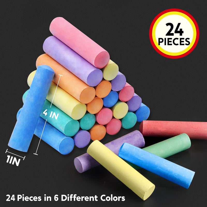 JOYIN 24 PCS Washable Sidewalk Chalks Set Non-Toxic Jumbo Chalk for Schools, Outdoor Art Play, Paint on Chalkboard, Blackboard and Playground (6 Colors) - Image 3
