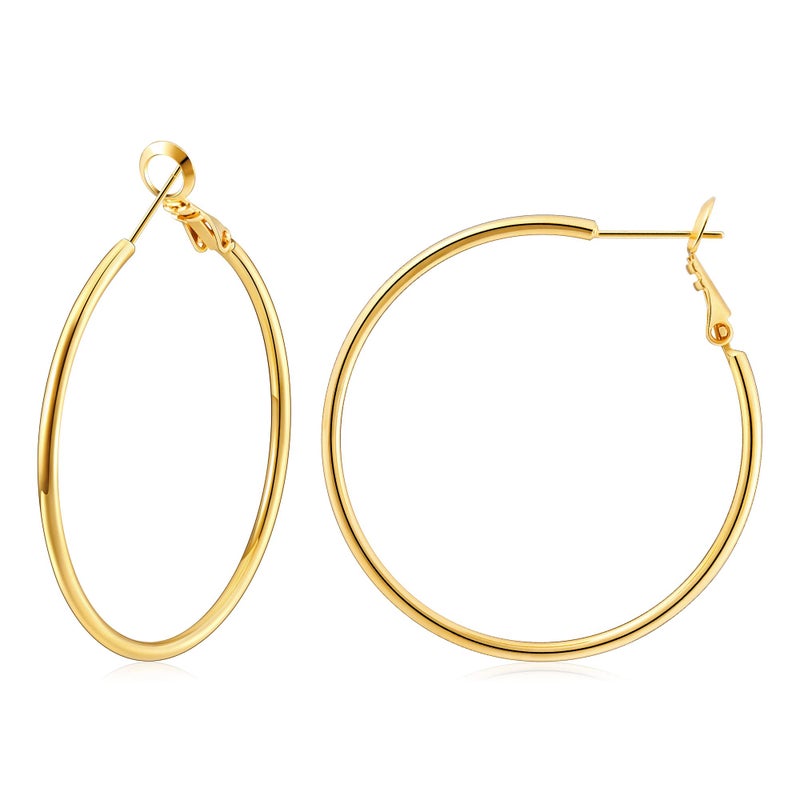 Gacimy Medium Hoop Earrings for Women 14K Gold Plated, 925 Sterling Silver Post Hoops for Women, 40mm Yellow Color Medium Earrings - Image 1