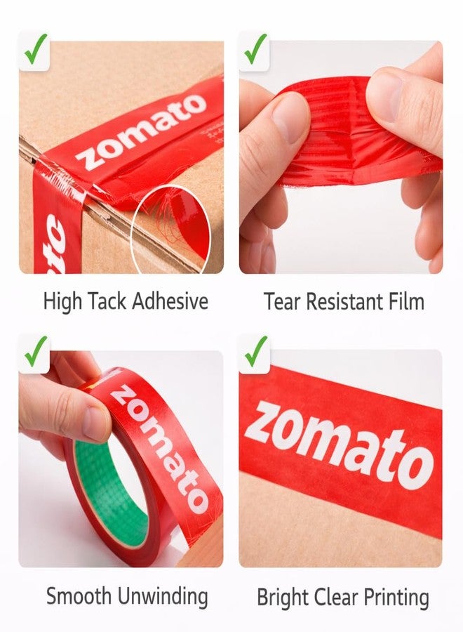 JPPL Zomato Food Packaging Tape Strong Adhesive Red Color 24 mm 1 Inch x 65 Meter Pack of 12 For Food Delivery Takeaway Boxes And Ecommerce Packing - Image 3