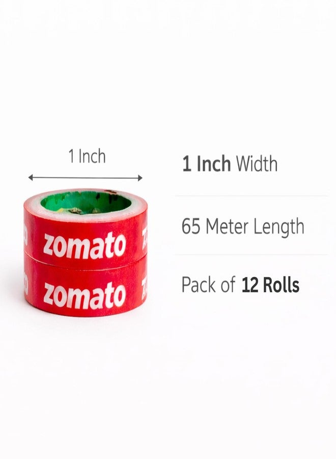 JPPL Zomato Food Packaging Tape Strong Adhesive Red Color 24 mm 1 Inch x 65 Meter Pack of 12 For Food Delivery Takeaway Boxes And Ecommerce Packing - Image 2