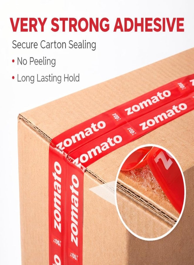 JPPL Zomato Food Packaging Tape Strong Adhesive Red Color 24 mm 1 Inch x 65 Meter Pack of 12 For Food Delivery Takeaway Boxes And Ecommerce Packing - Image 4