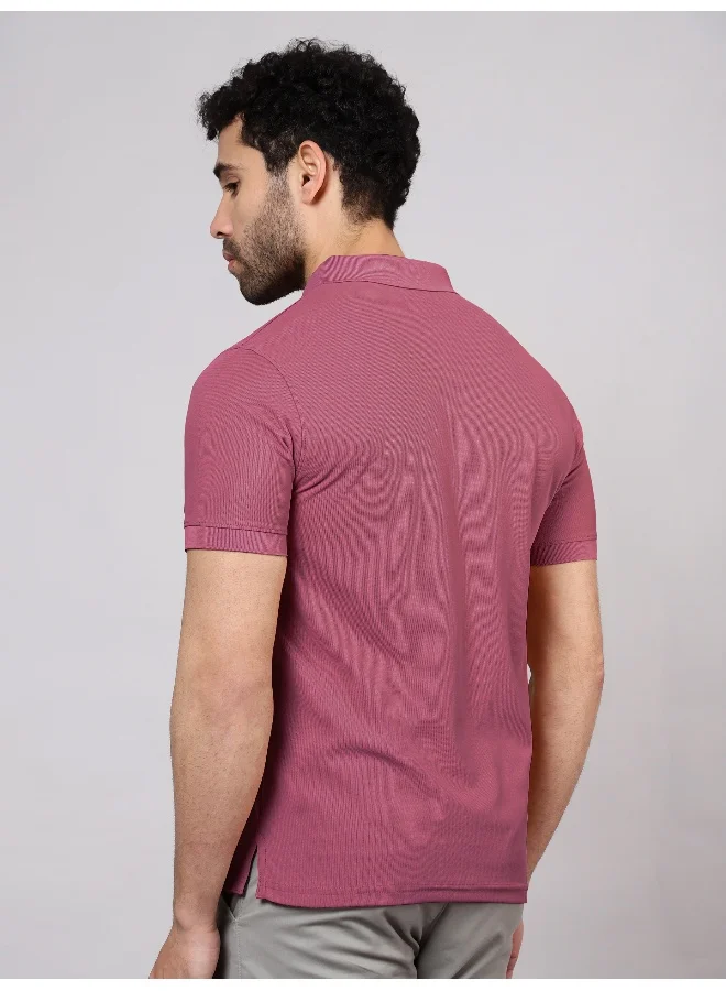 بيونغ تيشيرت بولو رجالي سادة نصف كم عادي لون بنفسجي