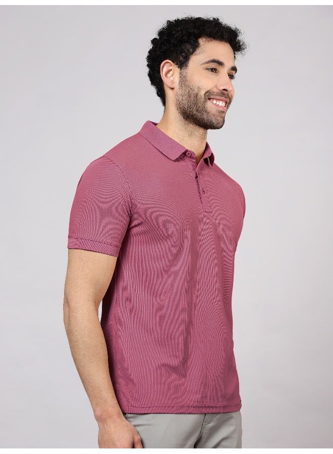 Beyoung Men's Regular Fit Half Sleeve Soild Casual Mauve Polo T-shirt - Image 5