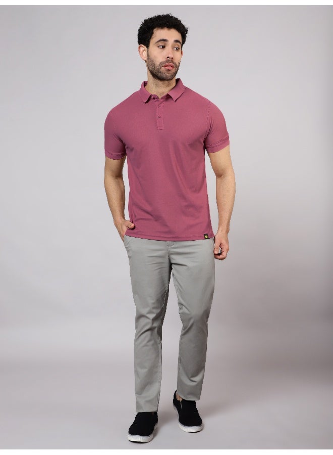 Beyoung Men's Regular Fit Half Sleeve Soild Casual Mauve Polo T-shirt - Image 3