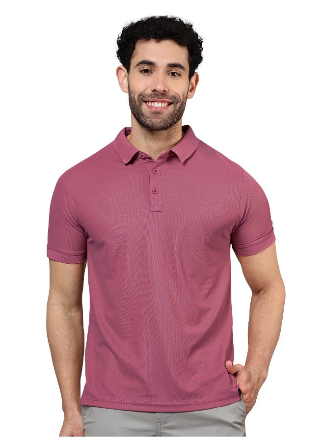 Beyoung Men's Regular Fit Half Sleeve Soild Casual Mauve Polo T-shirt - Image 1