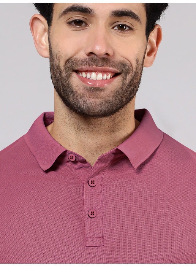 Beyoung Men's Regular Fit Half Sleeve Soild Casual Mauve Polo T-shirt - Image 4