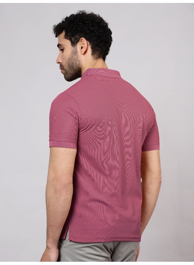 Beyoung Men's Regular Fit Half Sleeve Soild Casual Mauve Polo T-shirt - Image 2