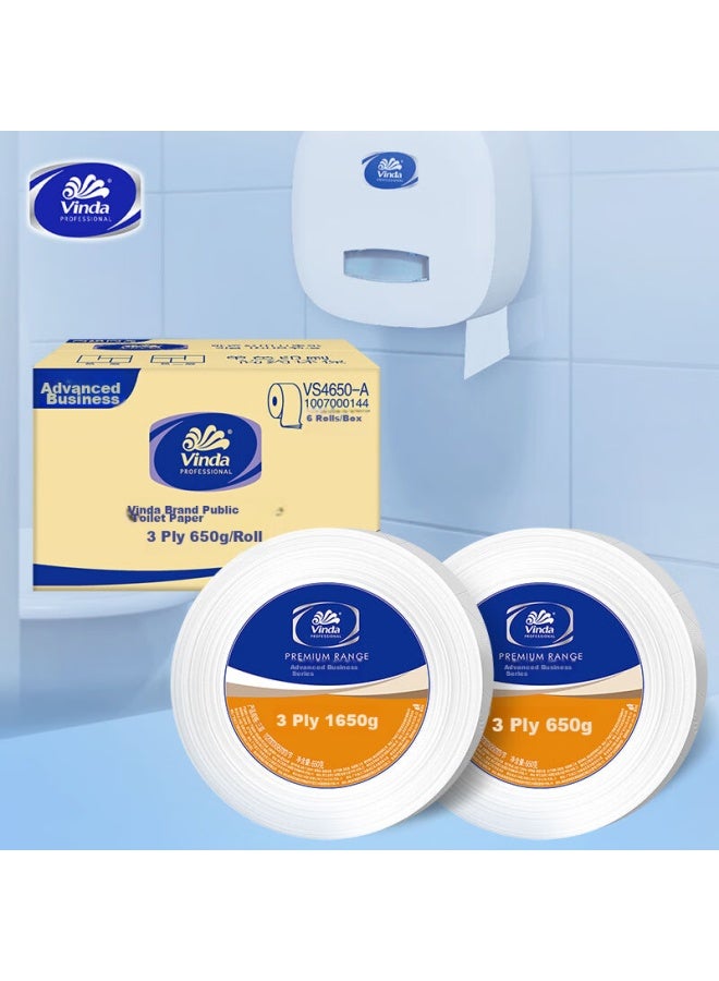Vinda Core Large Roll Toilet Paper, 3-ply, 650g*6 Rolls, Bulk Pack, For Shopping Malls, Hotels, Offices, Commercial Use, Whole Box, Vs4650-a - Image 1