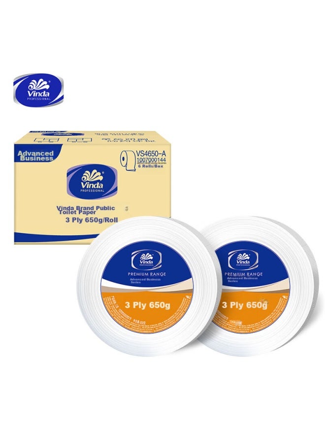 Vinda Core Large Roll Toilet Paper, 3-ply, 650g*6 Rolls, Bulk Pack, For Shopping Malls, Hotels, Offices, Commercial Use, Whole Box, Vs4650-a - Image 3