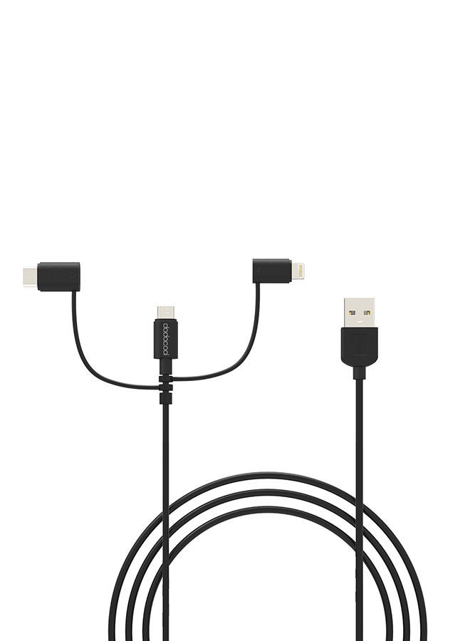 NIBEMINENT MFi Certified Micro-USB to USB Cable With Lightning And USB-C Adapter 1meter Black - Image 1