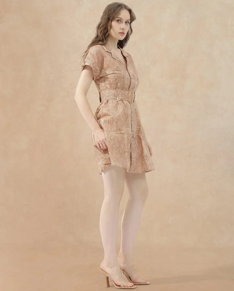 Rareism Women's Lapel Collar Everyday Dress
