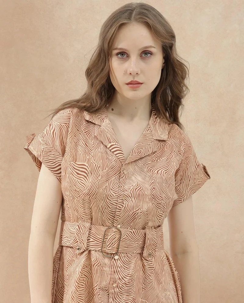 Rareism Women's Lapel Collar Everyday Dress
