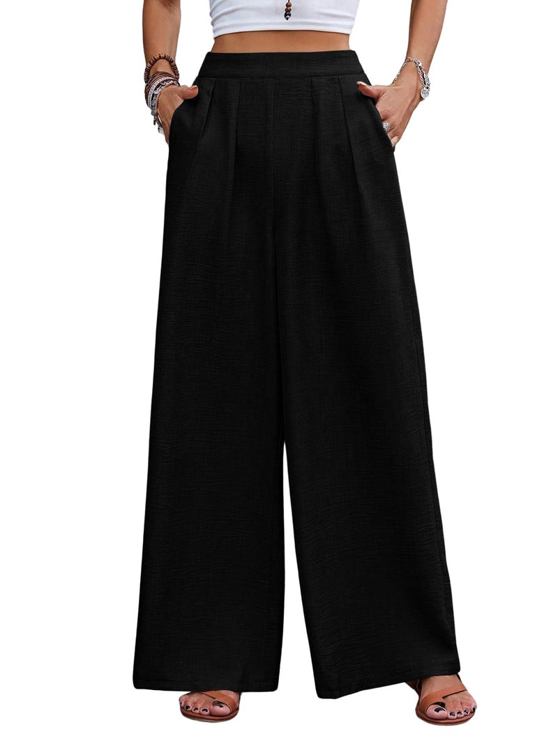 TOPLOT Trouser for Women || Loose Fit High-Waist Korean Pants || Formal Trouser for Woman || (Relaxed Fit || Casual) (Pleated-Pants-5254-Black-30) - Image 4