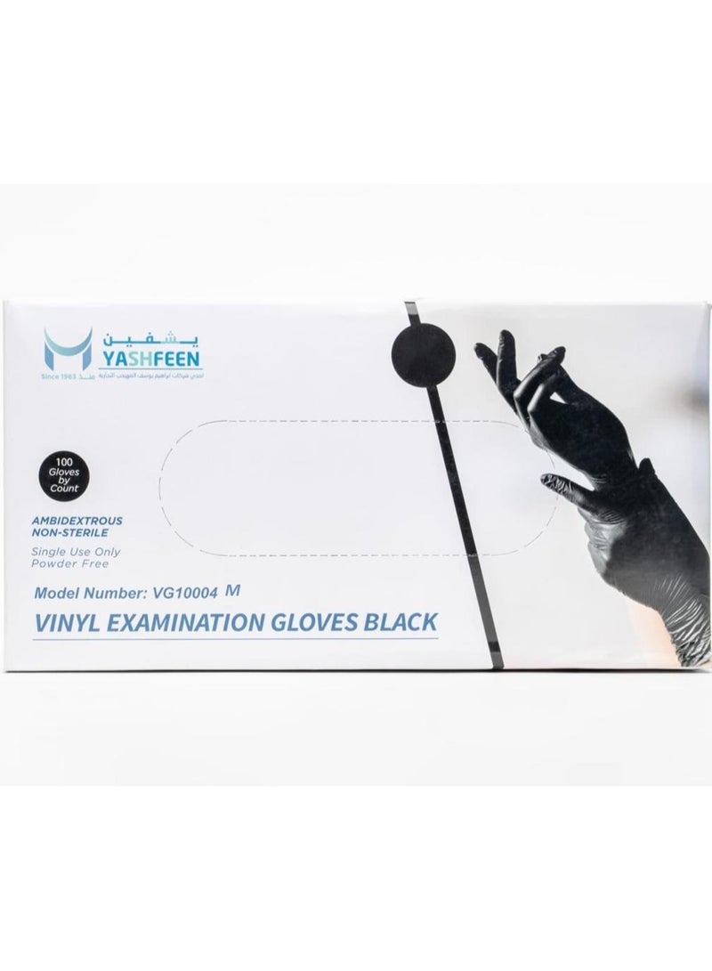 YASHFEEN 100-Piece Medical Powder-Free Vinyl Gloves Black, Medium - Image 1