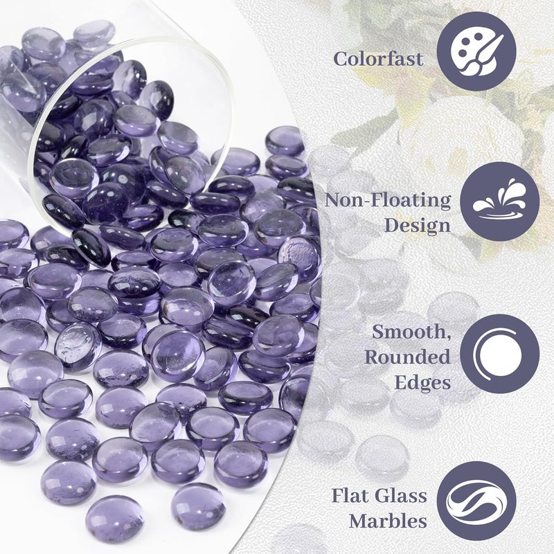 Foncomy Purple Flat Glass Marbles, 0.97 lb Transparent Vase Filler Pebbles Gems, Decorative Glass Beads for Vases, Crafts, Floral, Mancala Stones, Aquarium Rocks for Fish Tank, Approx.0.6"-0.8" - Image 3