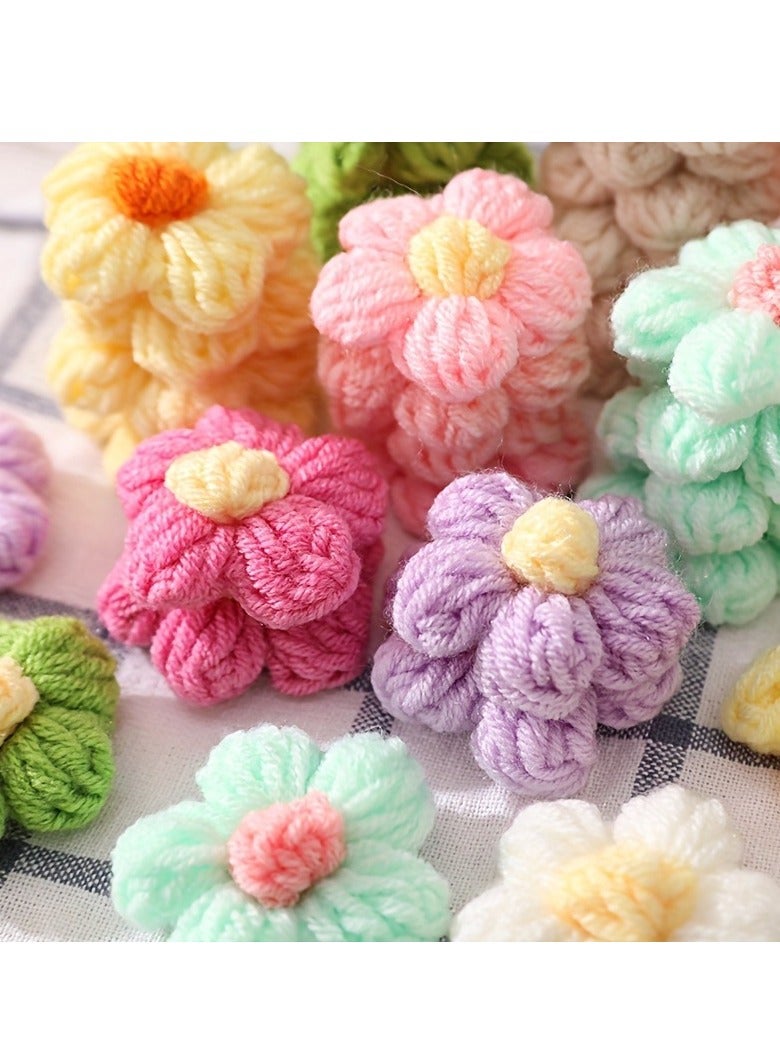 10PCS Handmade Crochet Colorful Woolen Flowers Puff Small Flowers Holiday Accessories Clothing Accessories - Image 2