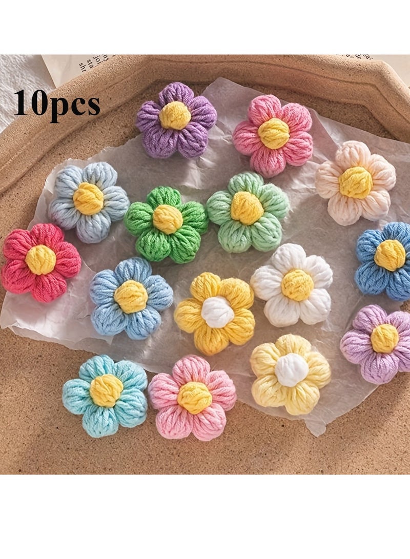10PCS Handmade Crochet Colorful Woolen Flowers Puff Small Flowers Holiday Accessories Clothing Accessories - Image 1