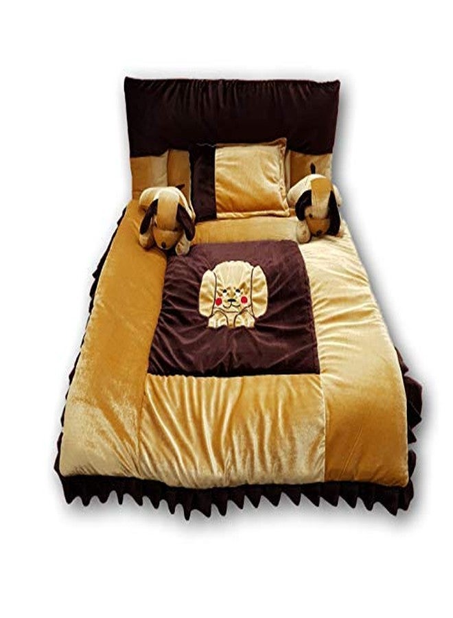 Pinks & Blues Smarty Full Sleeping Baby Bedding Set in Velvet with 2 Side Pillows in a Shape of Puppies (Camel Choclate) (0-48 Months) - Image 3