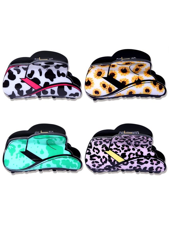 PHALIN - 4/6Pcs Western Hair Claw Clip For Women Cowgirl Hat Boot Large Hair Clips Nonslip Leopard Sunflower Hair Jaw Clamps For Thick Thin Hair (4Pcs A) - Image 1