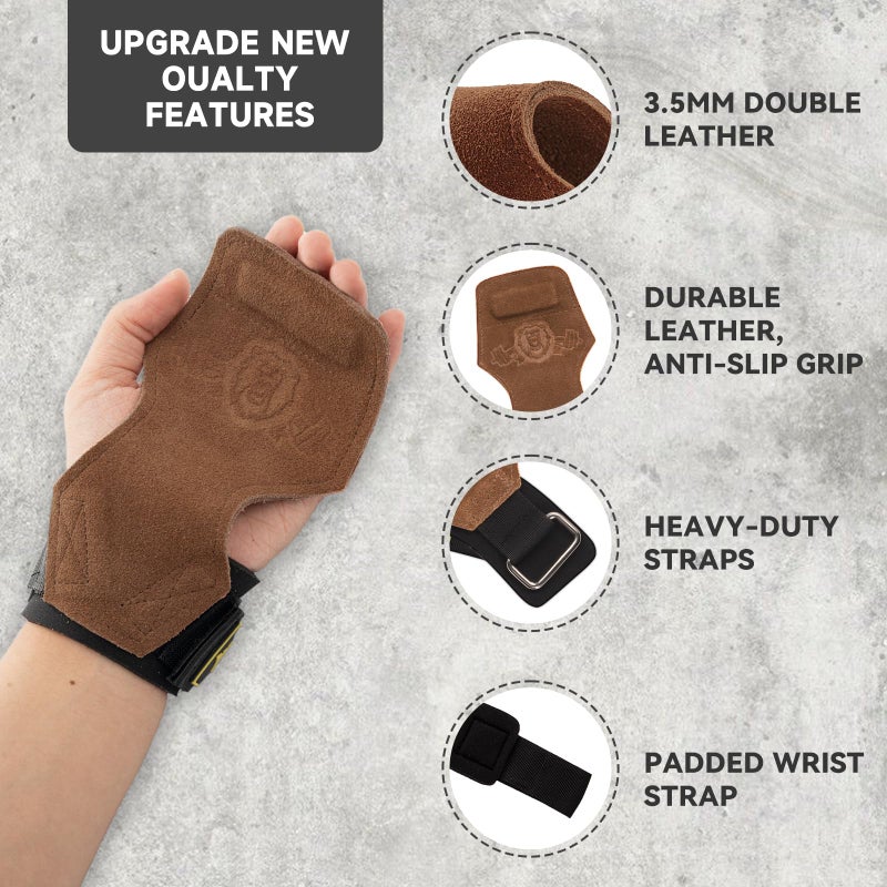 M MANUEKLEAR MANUEKLEAR Gym Straps, Double Leather Lifting Straps for Men Deadlift with Cushion Wrist Loop, Gym Lifting Wrist Wraps for Weightlifting - Image 2