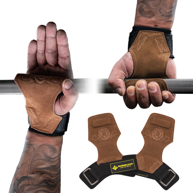 M MANUEKLEAR MANUEKLEAR Gym Straps, Double Leather Lifting Straps for Men Deadlift with Cushion Wrist Loop, Gym Lifting Wrist Wraps for Weightlifting - Image 1