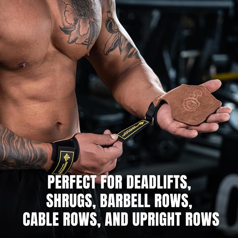 M MANUEKLEAR MANUEKLEAR Gym Straps, Double Leather Lifting Straps for Men Deadlift with Cushion Wrist Loop, Gym Lifting Wrist Wraps for Weightlifting - Image 3