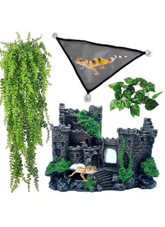 Kathson kathson Bearded Dragon Tank Castle Decorations,Reptile Hammock Reptiles Habitat Resin Hideouts Cave Decor Terrarium Accessories for Lizard Snake Chameleon Gecko Hermit Crabs (4 Pcs)  - Image 1