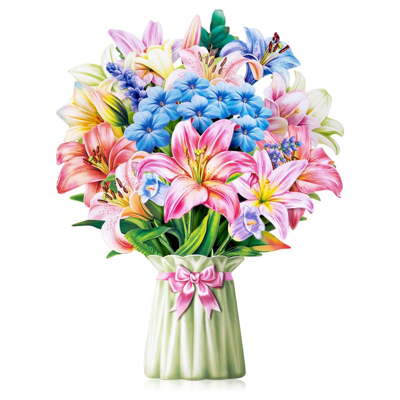Airpark 3D Pop Up Flower Greeting Cards, Lilies and Lupines Forever Paper Flower Bouquet Pop Up Birthday Card, Mother's Day, Easter, Thank You Cards for Women Mom Friends, Blank Notecard & Envelope - Image 1