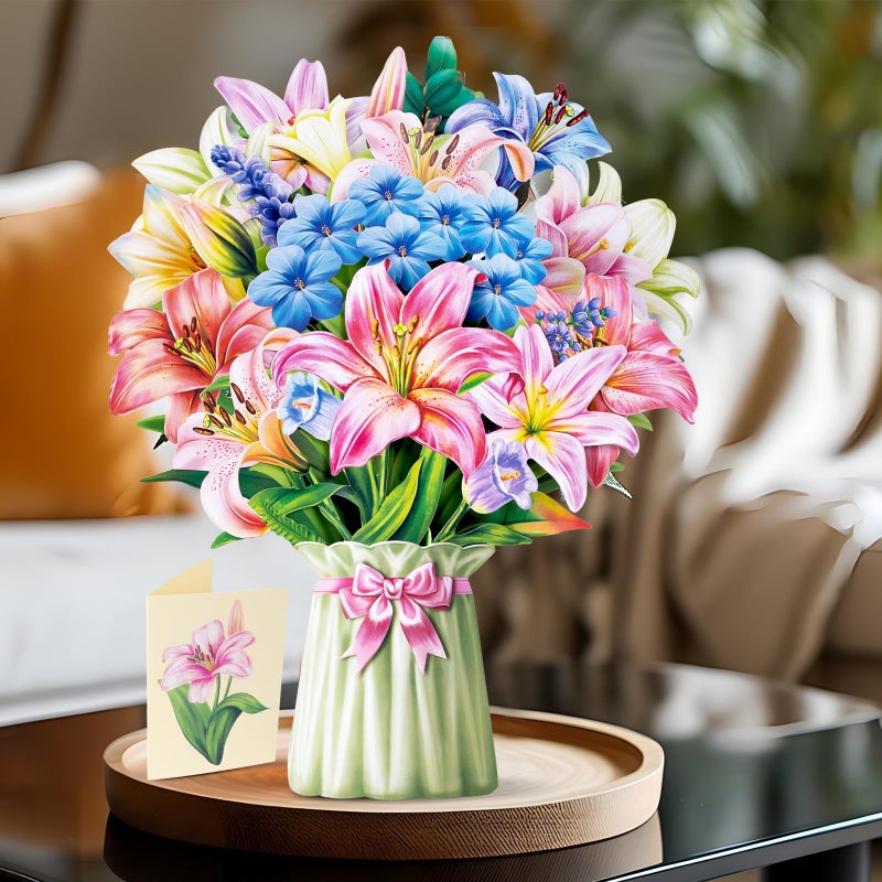 Airpark 3D Pop Up Flower Greeting Cards, Lilies and Lupines Forever Paper Flower Bouquet Pop Up Birthday Card, Mother's Day, Easter, Thank You Cards for Women Mom Friends, Blank Notecard & Envelope - Image 3