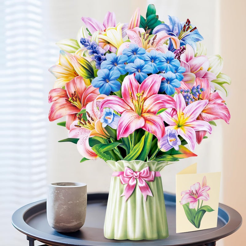 Airpark 3D Pop Up Flower Greeting Cards, Lilies and Lupines Forever Paper Flower Bouquet Pop Up Birthday Card, Mother's Day, Easter, Thank You Cards for Women Mom Friends, Blank Notecard & Envelope - Image 2