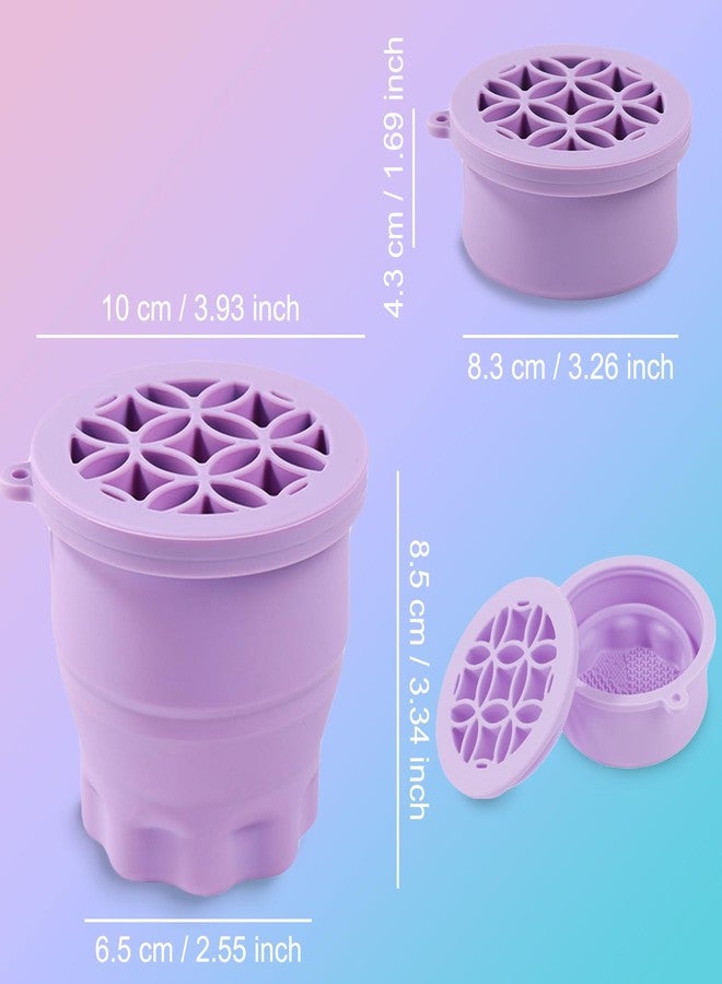 Ranphykx Makeup Brushes Cleaner Mat with Brush Storage Holder, Folding Portable Washing Tool for Makeup Brush Cleaning, 2 In 1 Silicone Brush Cleaner Pad & Cosmetic Brush Organizer Rack (Purple) - Image 2