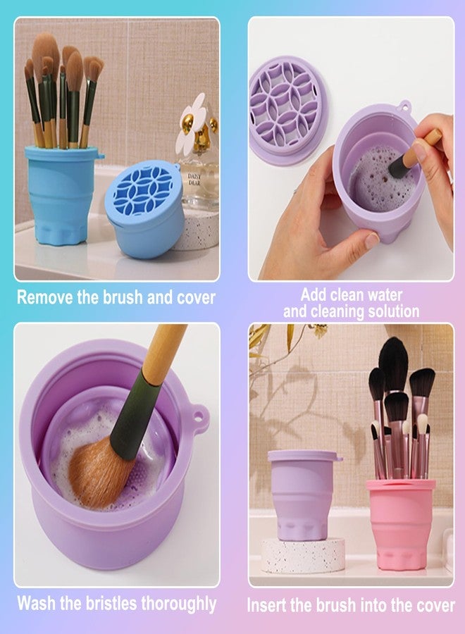 Ranphykx Makeup Brushes Cleaner Mat with Brush Storage Holder, Folding Portable Washing Tool for Makeup Brush Cleaning, 2 In 1 Silicone Brush Cleaner Pad & Cosmetic Brush Organizer Rack (Purple) - Image 4
