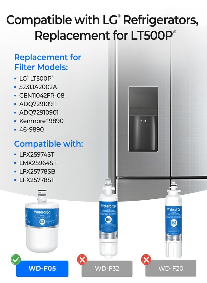 ووتر دروب فلتر مياه ثلاجة Waterdrop 5231JA2002A، بديل لفلتر LG® LT500P®، GEN11042FR-08، ADQ72910911، ADQ72910901، Kenmore 9890، 46-9890، LFX25974ST، LMX25964ST، عبوة من 3 فلاتر - Image 2