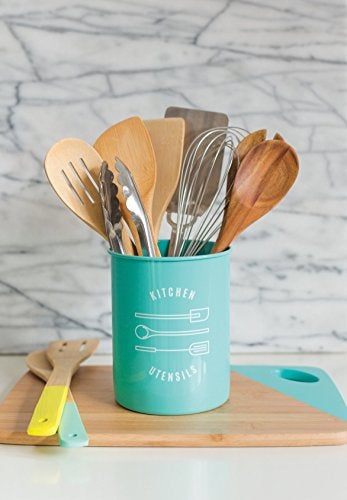 Now Designs Powder-Coated Steel Utensil Crock, Turquoise, 5x6 inches - Image 2