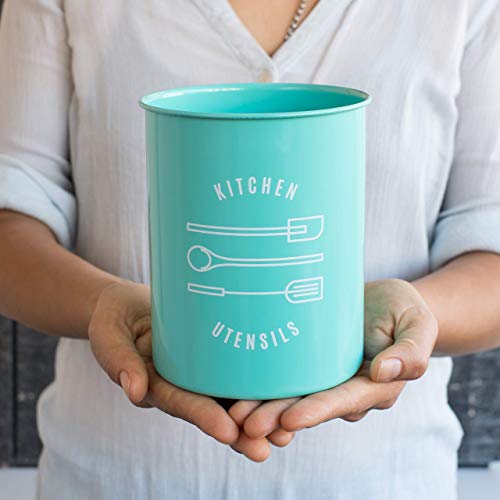 Now Designs Powder-Coated Steel Utensil Crock, Turquoise, 5x6 inches - Image 4
