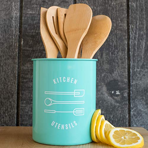 Now Designs Powder-Coated Steel Utensil Crock, Turquoise, 5x6 inches - Image 3