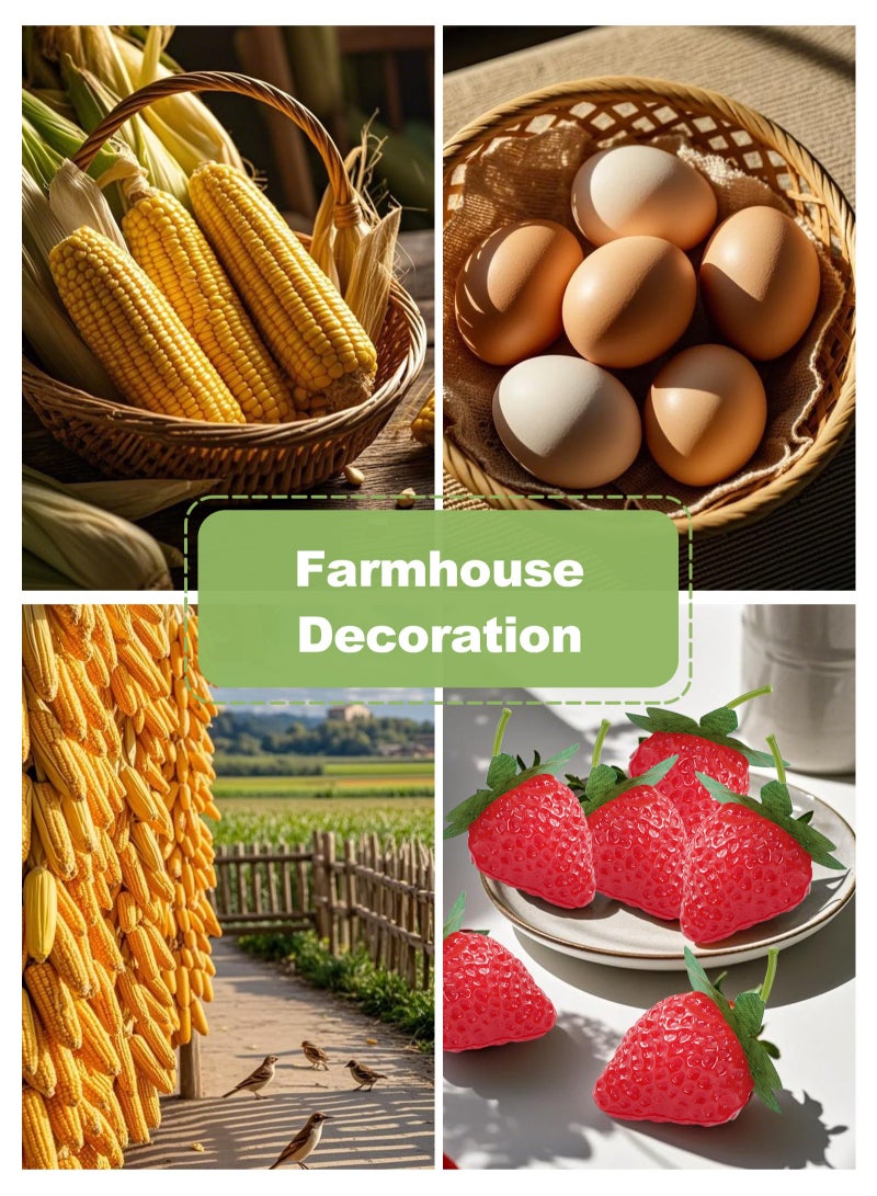 HomarKet 3 Pieces Artificial Vegetables Simulation Corn Eggs and Strawberry, Novelty Fake Vegetables Decoration PU Food Set Artificial Vegetables for Home Kitchen Party Decorations Ornaments Photo Props Table Display  - Image 3