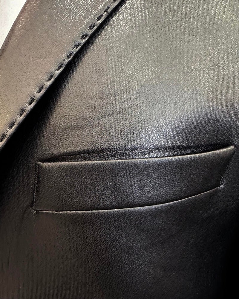 Terzi Adem Altun Terziademaltun Italian Style Slim Fit Men's Mono Collar Faux Leather Jacket T10846 - Image 4