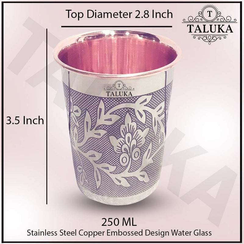 Taluka Set of 6 Etching Embossed Design Steel Copper Glass Tumbler Cup Drinkware Serveware Health Benefits Ayurveda Yoga - Image 4