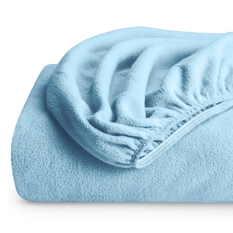 Bare Home Super Soft Fleece Fitted Sheet Full Size Extra Plush Polar Fleece Deep Pocket All Season Cozy Warmth Full Light Blue