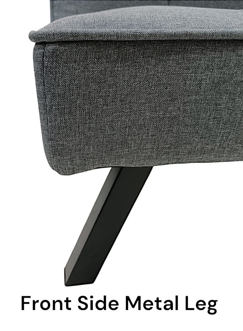 SBF 3-Seater Fabric Sofa Bed with Tufted Design, Sturdy Metal Legs, Convertible Futon for Living Room or Guest Room, Grey