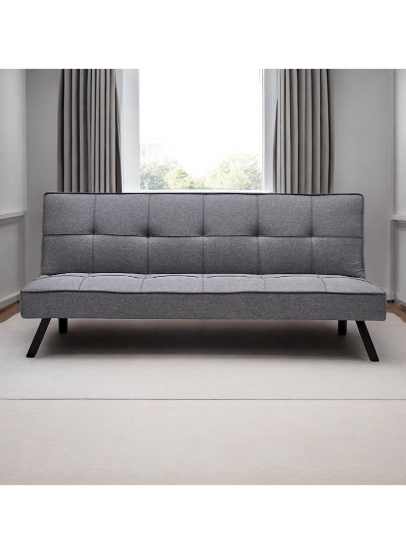 SBF 3-Seater Fabric Sofa Bed with Tufted Design, Sturdy Metal Legs, Convertible Futon for Living Room or Guest Room, Grey