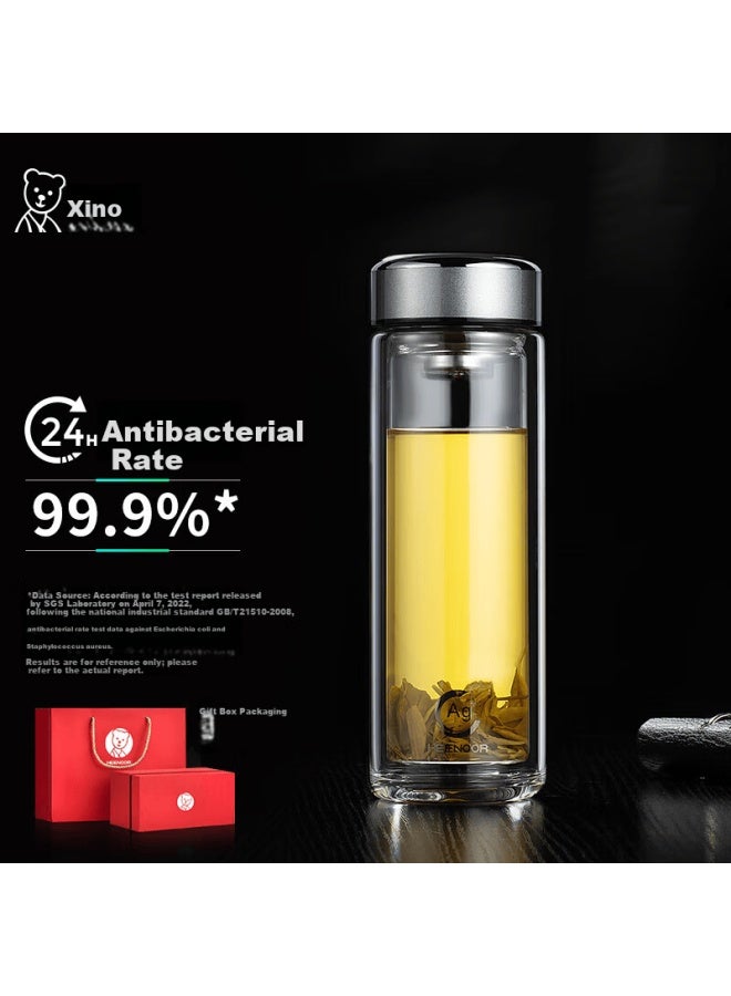 Heenoor Antibacterial Double-layer Insulated Glass Cup For Men High-end Office Car Tea Brewing Cup Xn-1938 Gray 390ml - Image 1