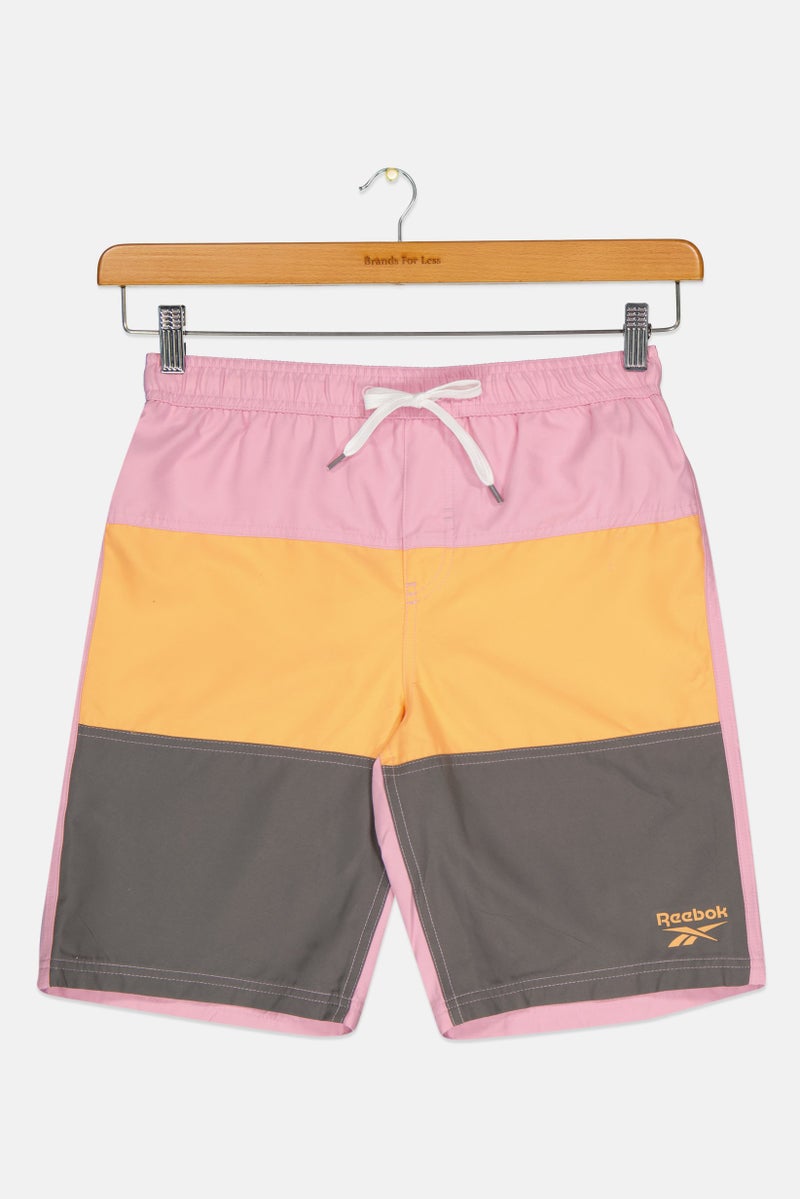 Reebok Kids Boy Brand Logo Swimwear Board Shorts, Pink - Image 1